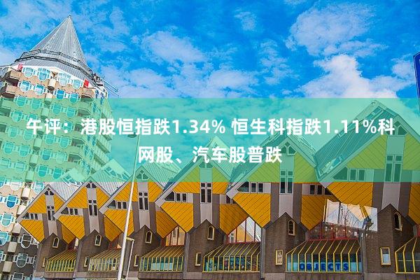 午评：港股恒指跌1.34% 恒生科指跌1.11%科网股、汽车股普跌