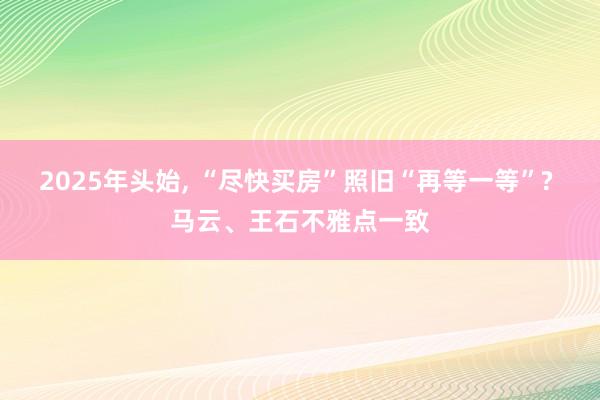 2025年头始, “尽快买房”照旧“再等一等”? 马云、王石不雅点一致